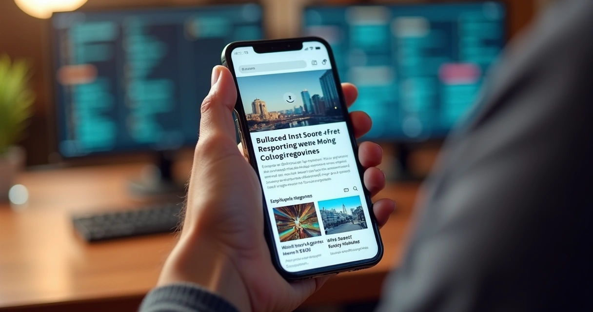 Blog exibido em smartphone mostrando layout adaptado 