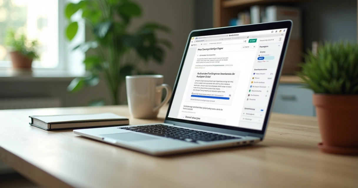 Pessoa verificando a originalidade de texto em blog no notebook 