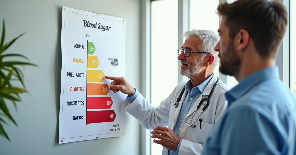 Blood sugar chart explanation with different levels in mg/dL and A1C for adults 40+ 