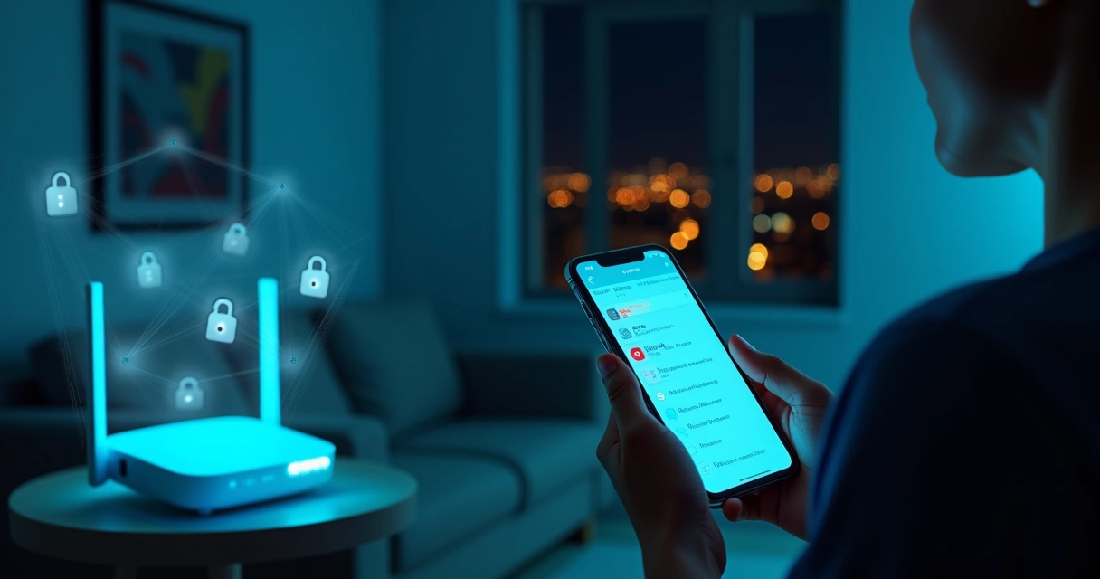 Pessoa usando celular para bloquear invasores no Wi-Fi doméstico 