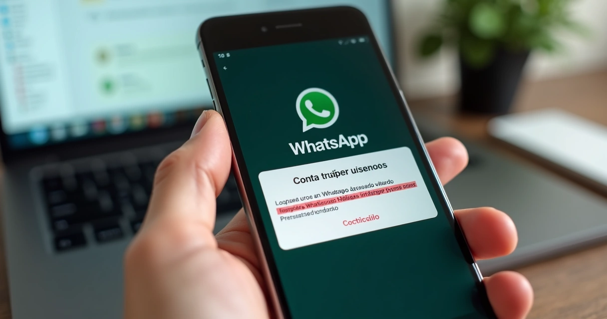 Aviso de bloqueio ou suspensão de conta no WhatsApp exibido na tela de um smartphone