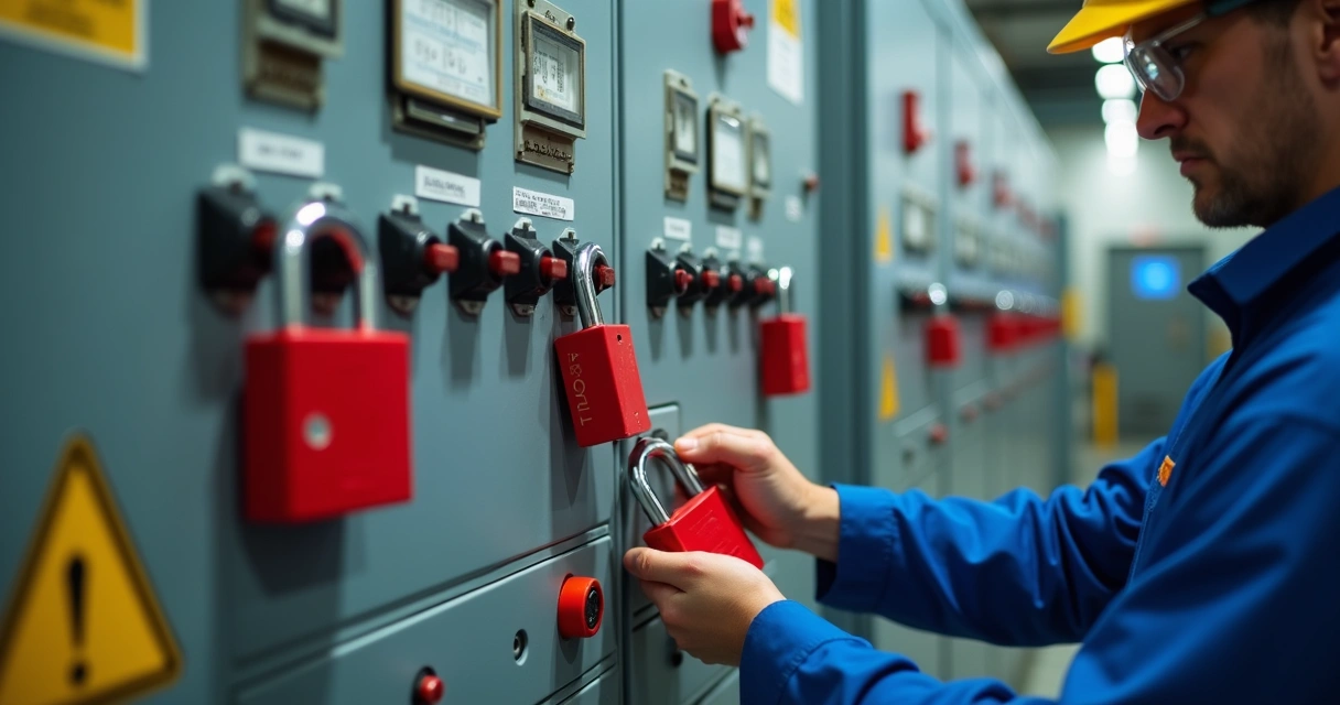 Bloqueio elétrico em painel de controle industrial 