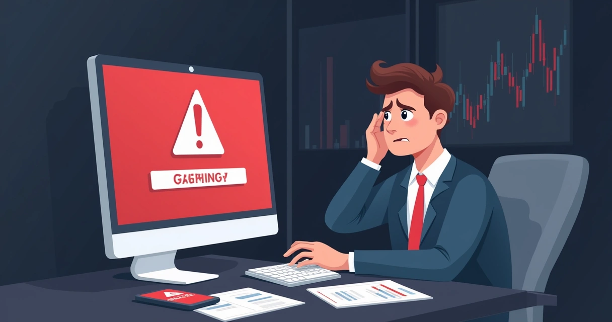 Operador frustrado diante de tela mostrando bloqueio do gateway de pagamento. 