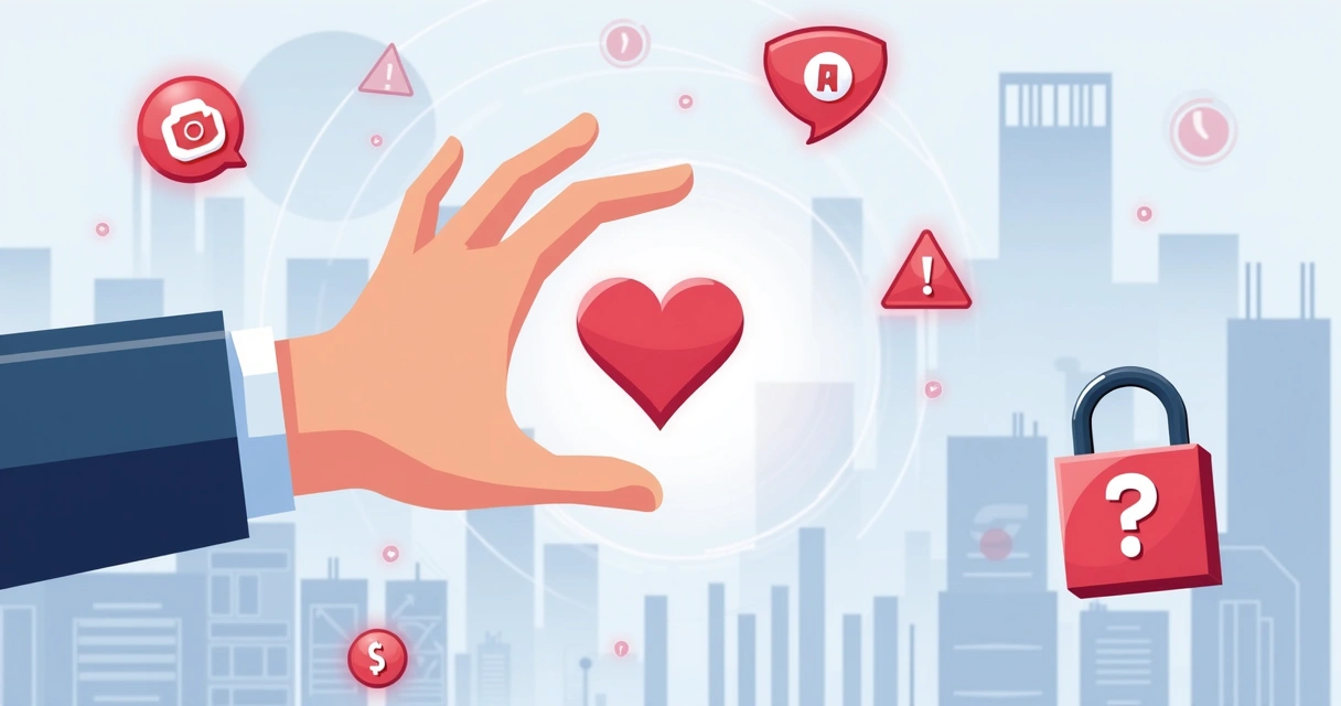 Ilustração corporativa plana mostrando mão bloqueando ícones de menções negativas em redes sociais com elementos gráficos de segurança de marca ao fundo 