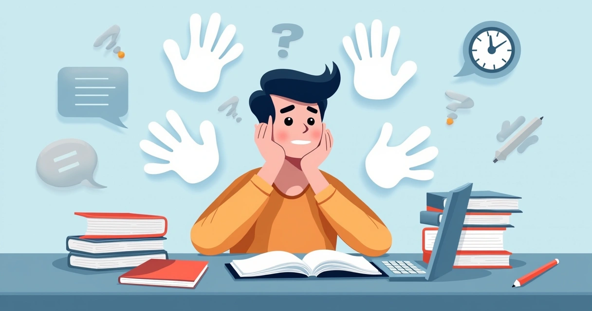 Jovem estudante sentado com livros, olhando para o vazio 