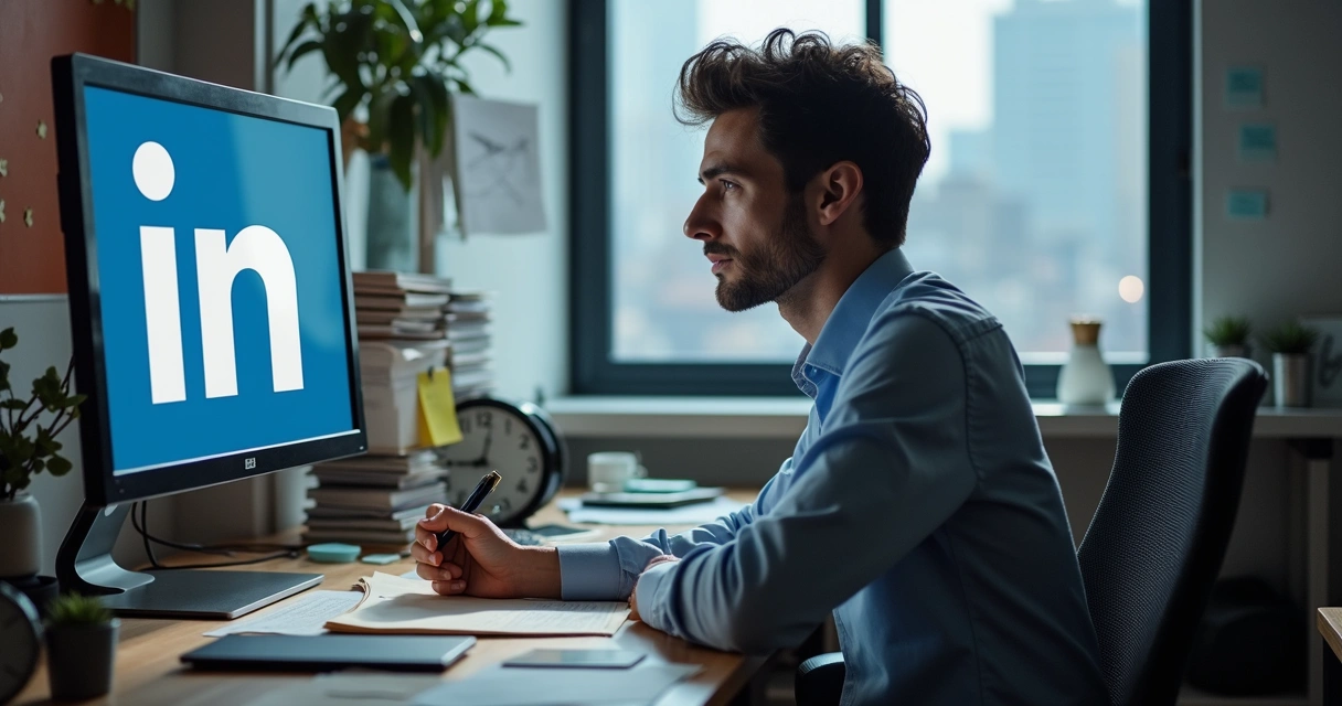 Profissional lidando com bloqueio e falta de tempo no LinkedIn 