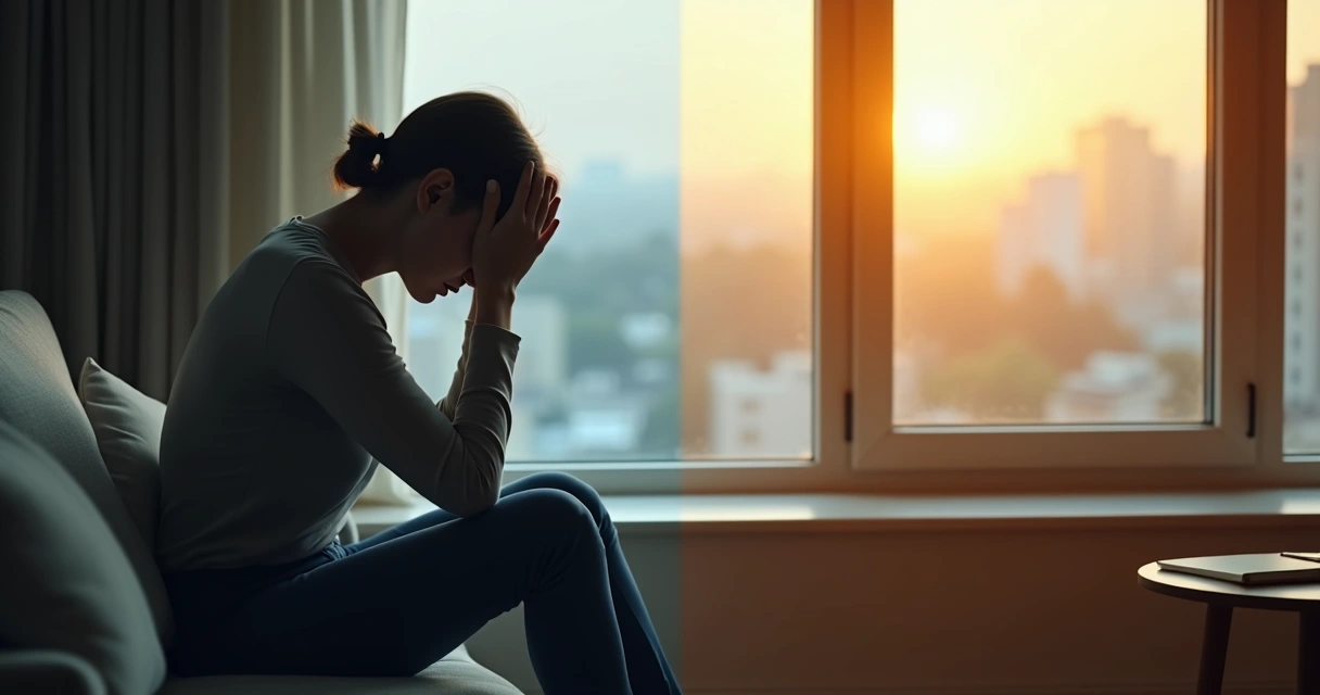 Persona mirando por la ventana con silueta partida entre claridad y oscuridad 
