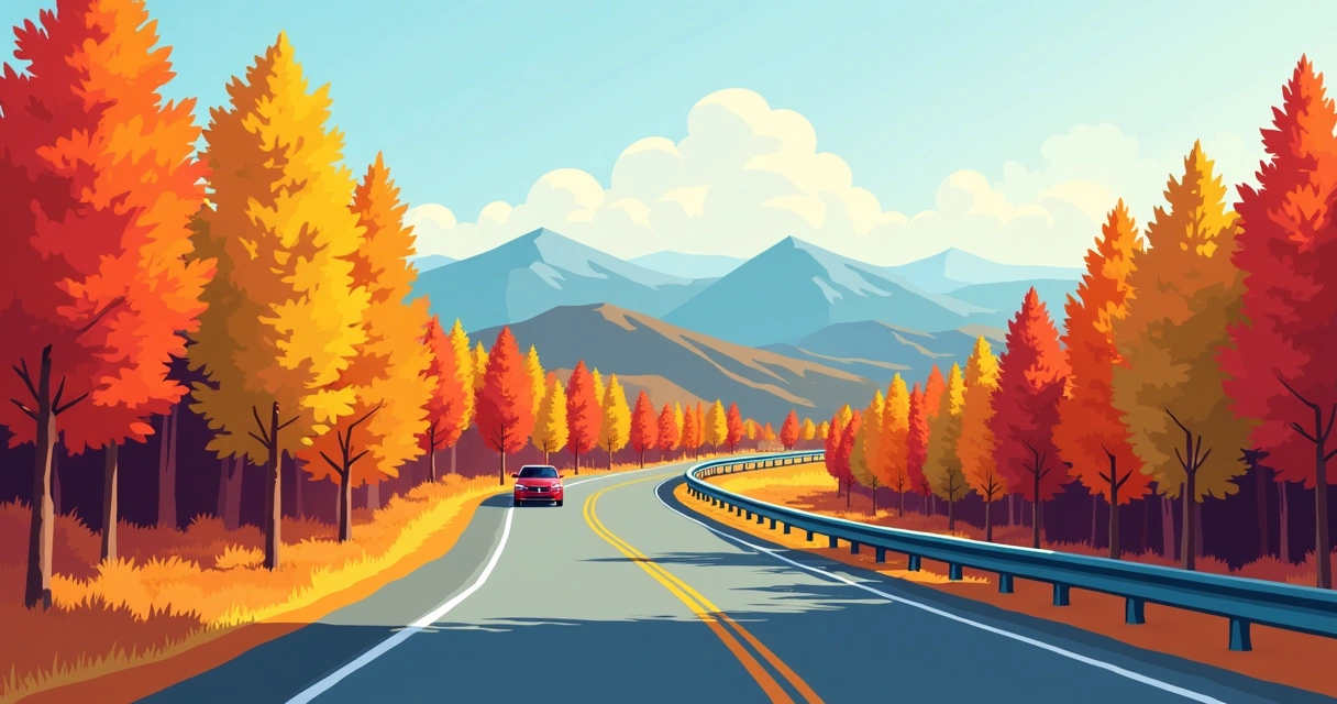 Estrada Blue Ridge Parkway rodeada de árvores coloridas no outono 