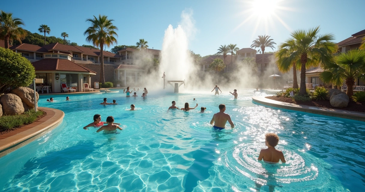 Piscina e parque aquático de águas termais no resort 