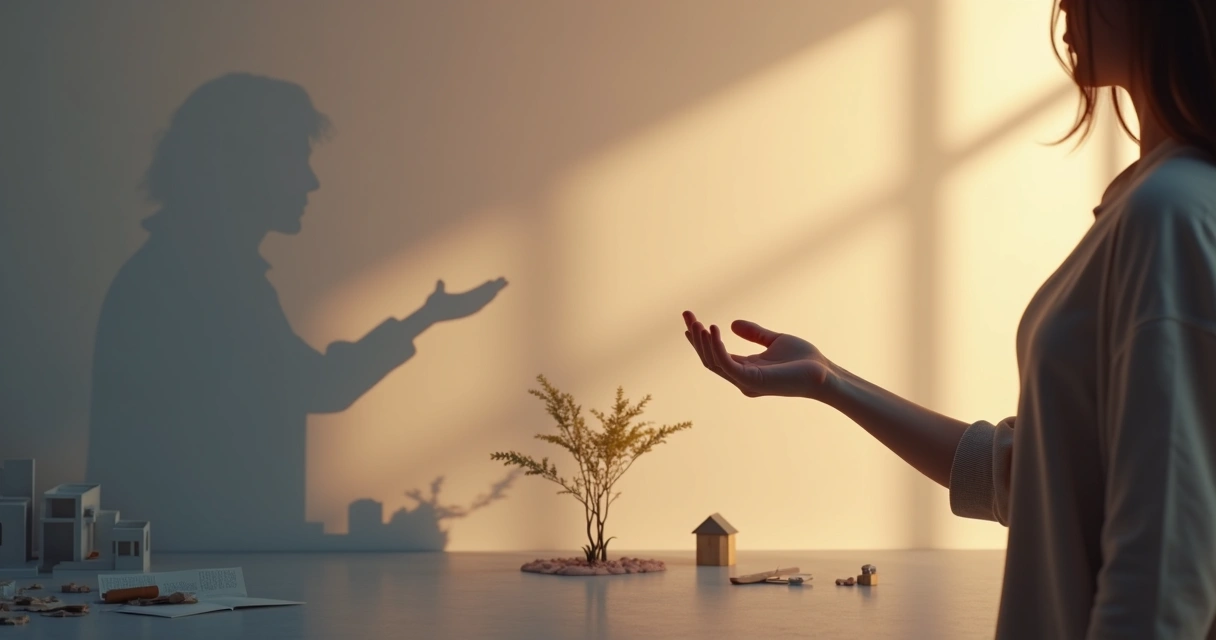 Pessoa oferecendo ajuda com sombra projetando efeito negativo ao fundo 