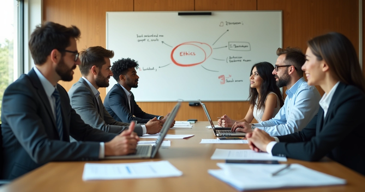 Business team around a table discussing ethical decision 