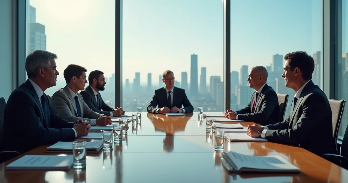 Board members in a quiet pause before a meeting