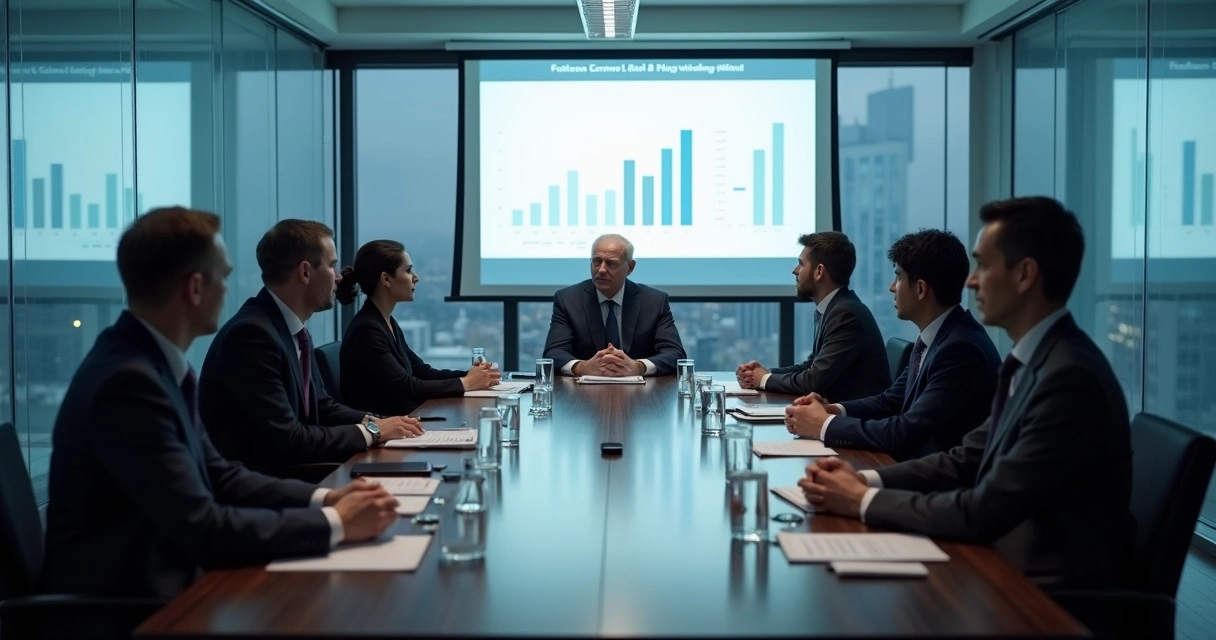 Silent boardroom meeting with tense body language