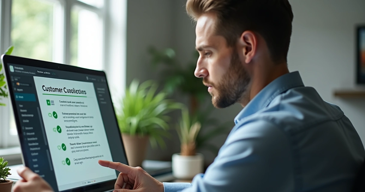 Empresário revisando lista de boas práticas de cobrança