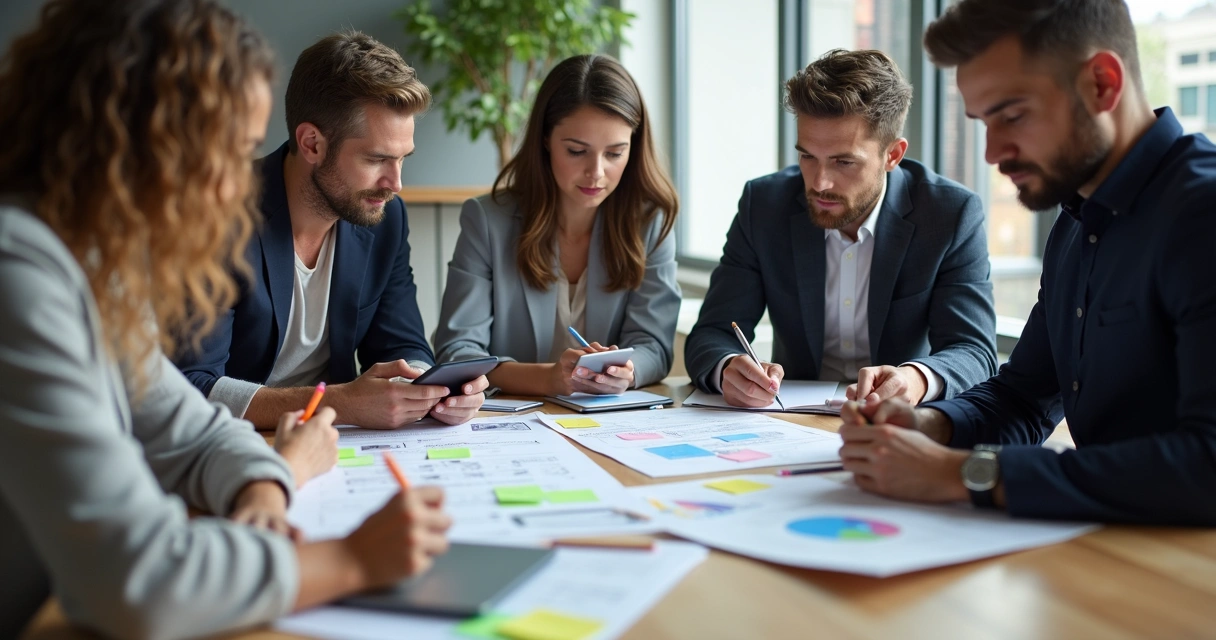 Equipe reunida analisando práticas de gestão de redes sociais 