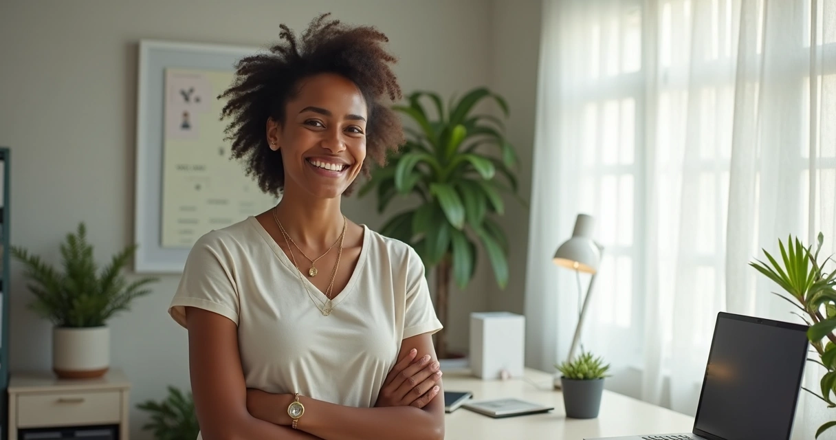 Instrutor online de braços abertos em ambiente digital 