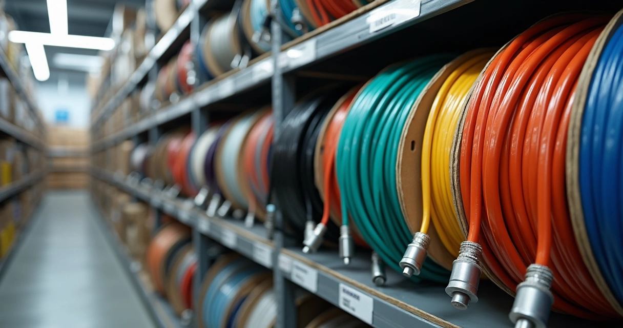 Bobinas de fios organizadas para diferentes instalações de segurança 