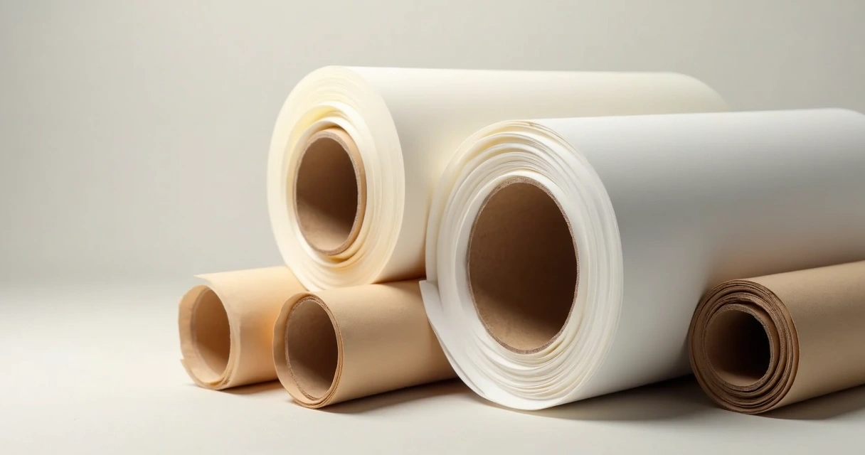 Bobinas de papel fotográfico lado a lado, mostrando diferentes larguras e gramaturas 