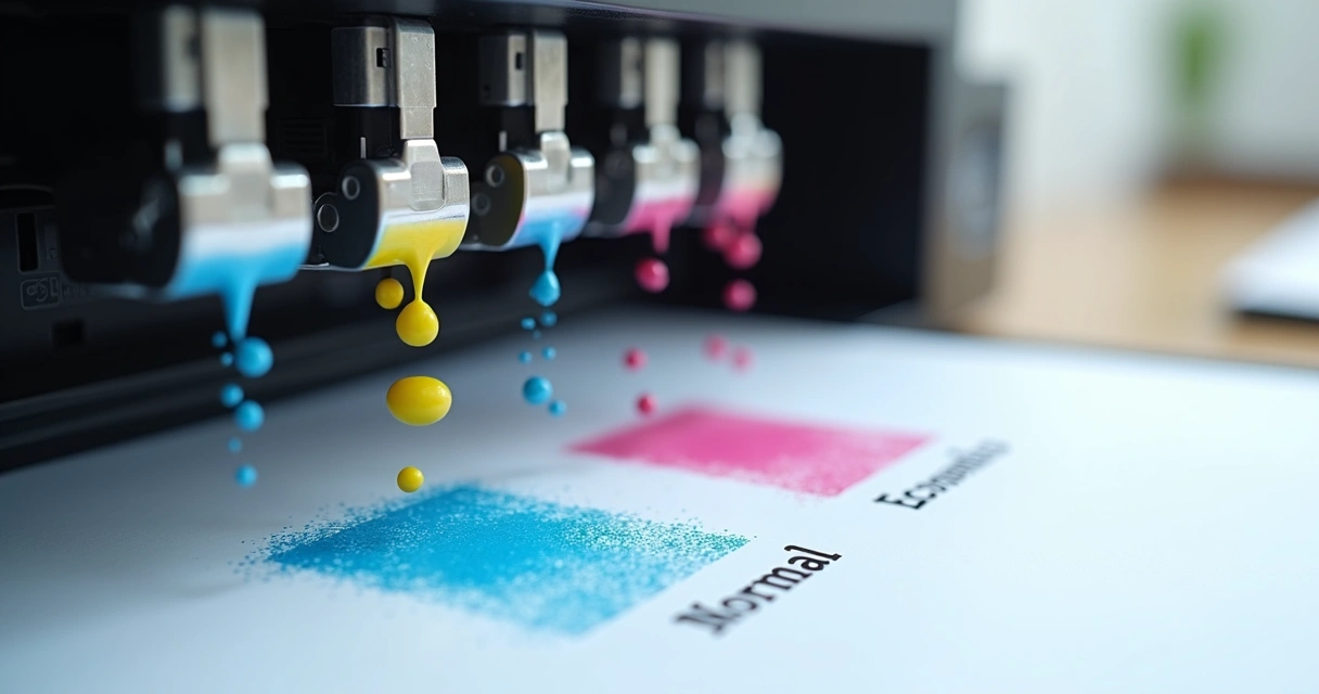 Comparação de gotas de tinta da impressora nos modos normal e econômico 