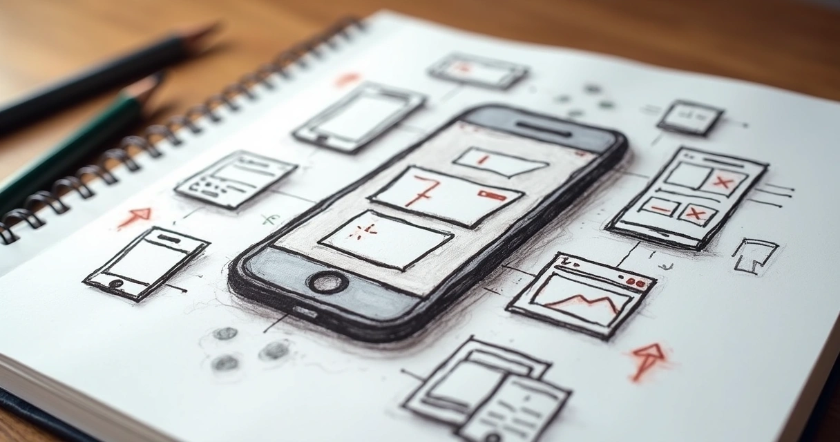 Boceto de una app móvil dibujado a mano 