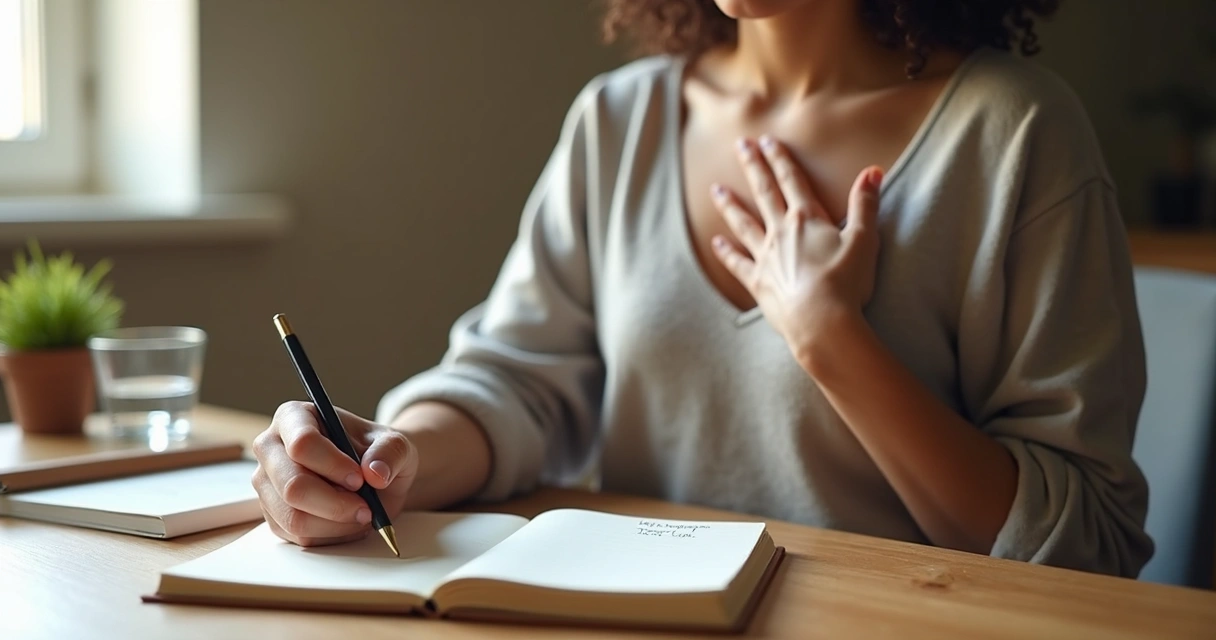 Person writing notes after noticing body sensations 