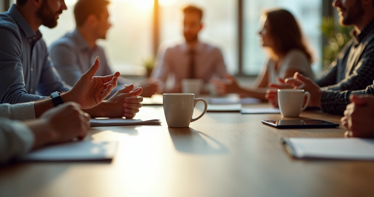 Team members showing various body language cues during meeting 