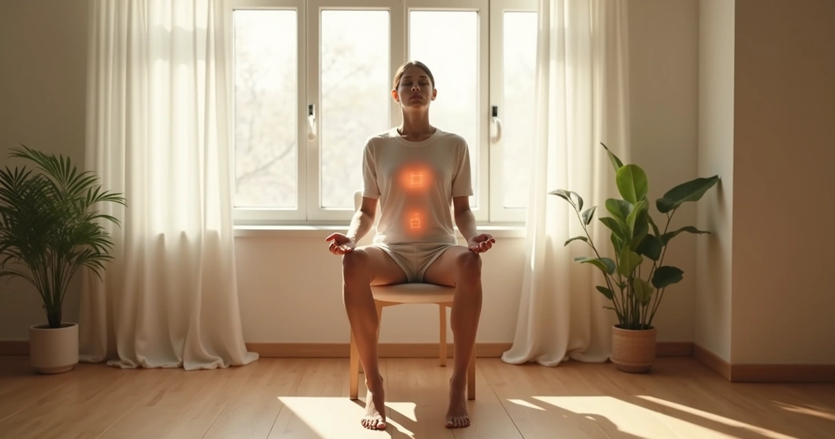 Person sitting in a chair doing a quiet body scan practice 