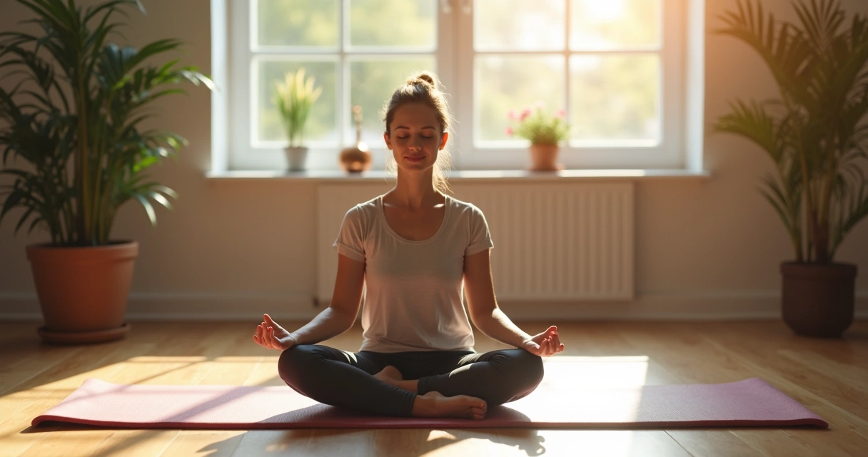 Person sitting comfortably in a quiet room for meditation 
