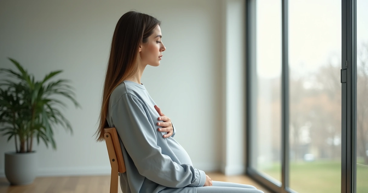 Person seated quietly noticing body signals in natural light
