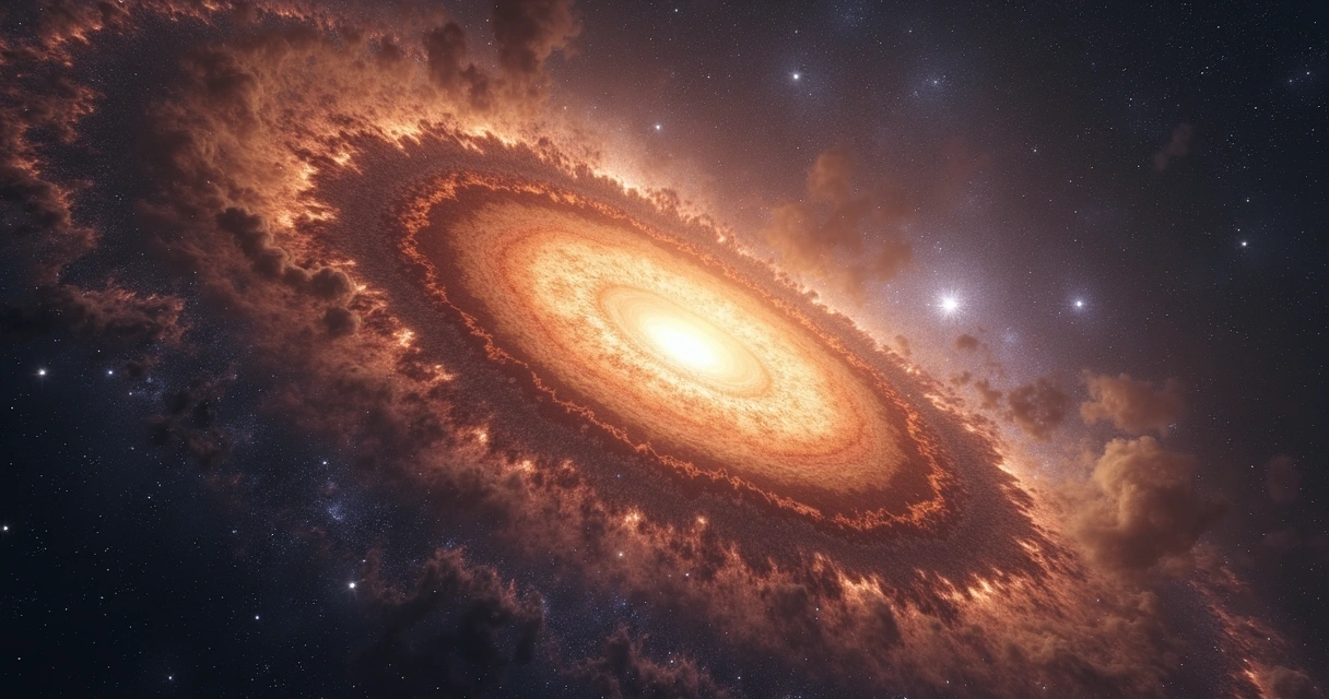 Bojo galáctico da Via Láctea com estrelas e nuvens de poeira 