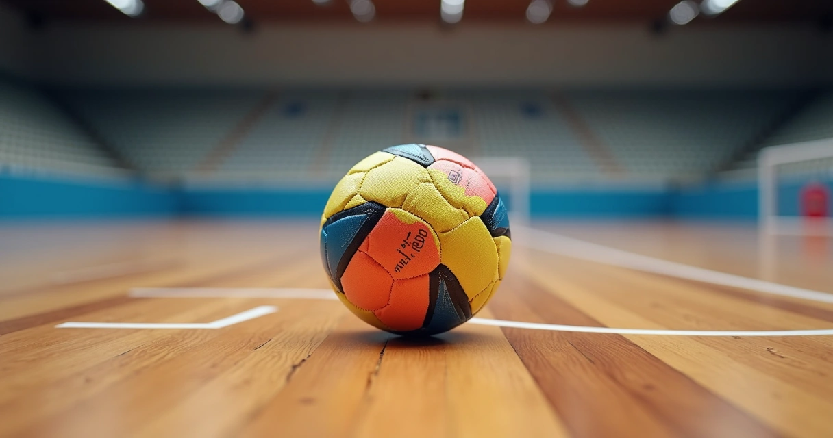 Bola de futsal Penalty Max 1000 em uma quadra de madeira