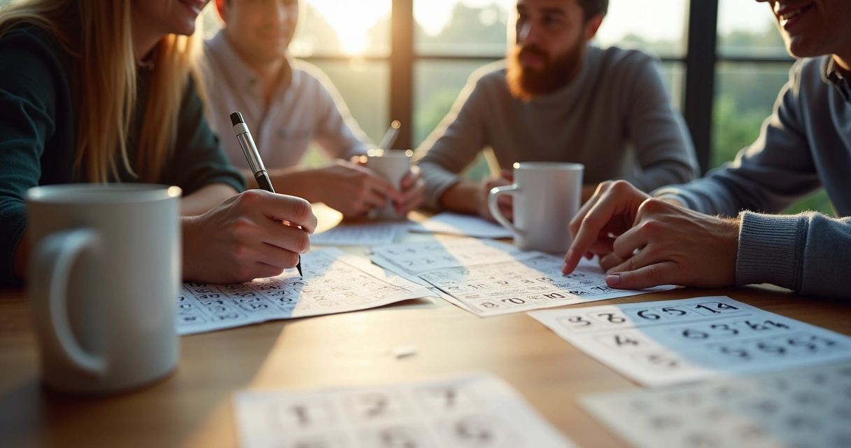 Grupo de pessoas reunidas organizando bolão de lotofácil 