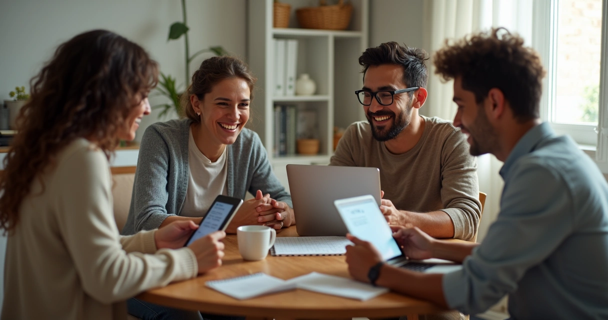 Grupo de amigos fazendo bolão da Mega Sena em casa 