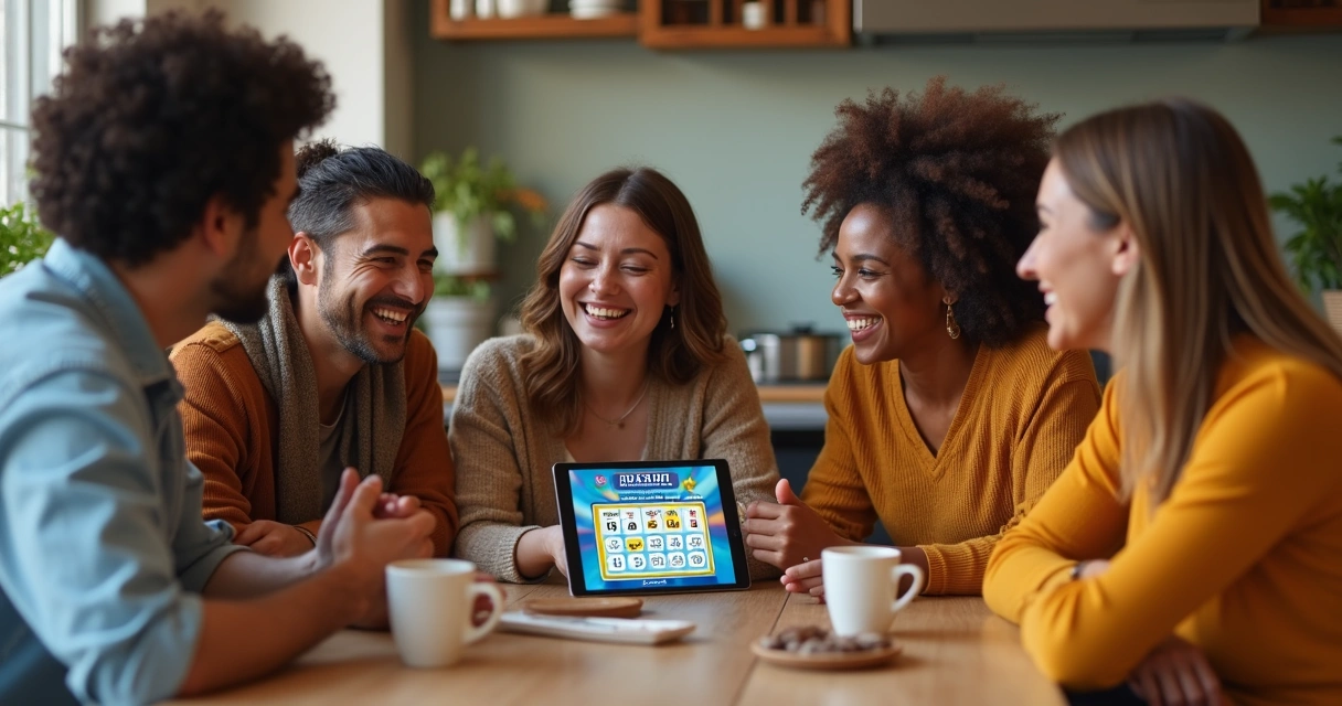 Amigos conferindo aposta de bolão Lotofácil online 