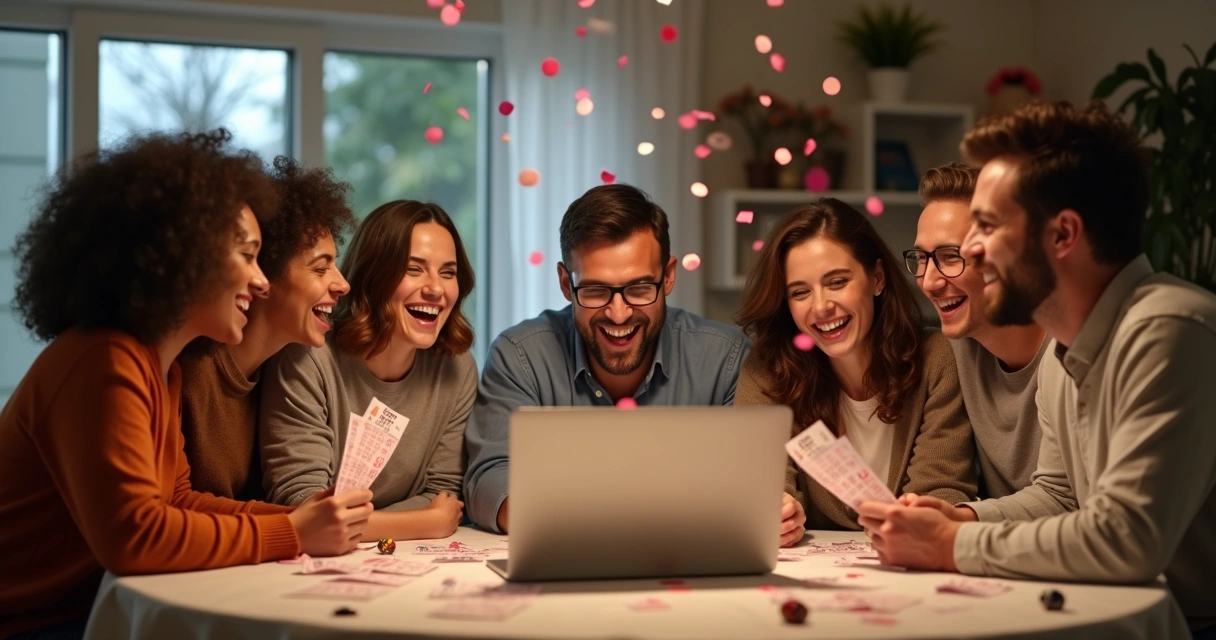 Grupo de pessoas celebrando vitória em bolão de loteria 