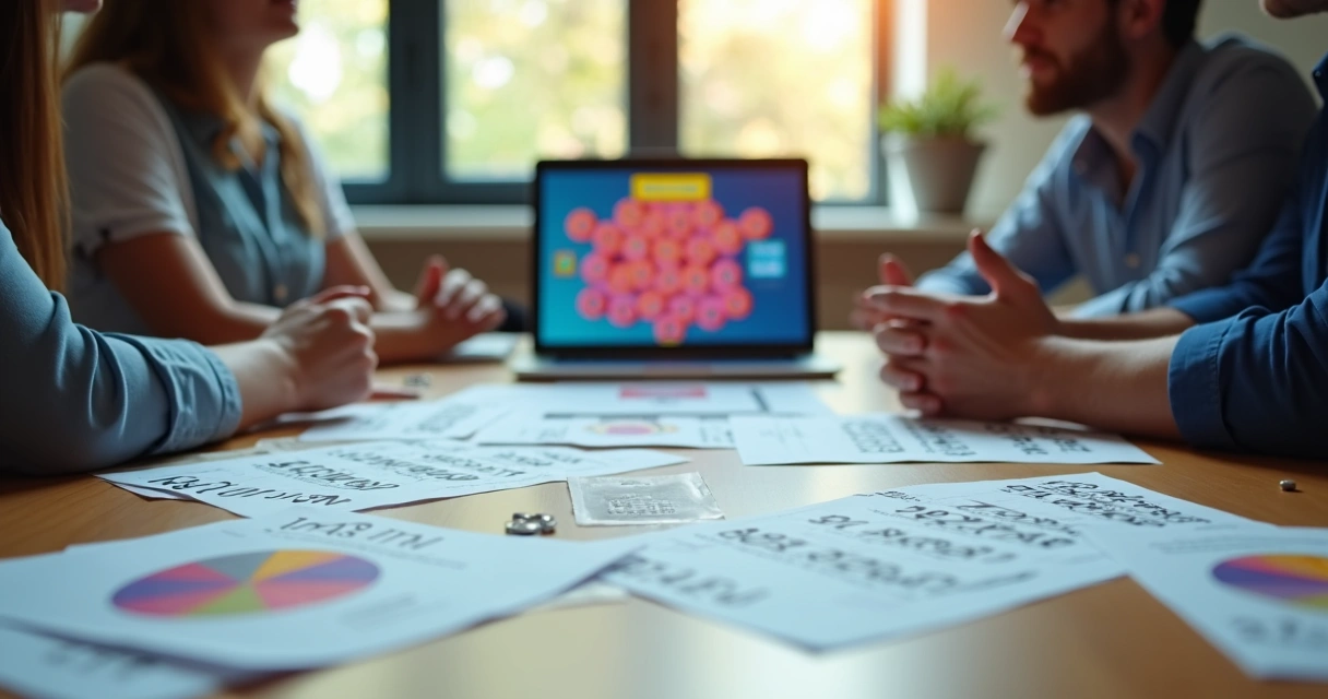 Mesa com pessoas discutindo sobre apostas em bolão online 