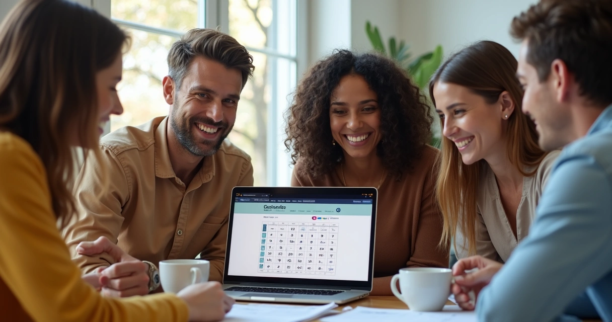 Grupo de pessoas fazendo aposta coletiva da Quina pelo notebook 