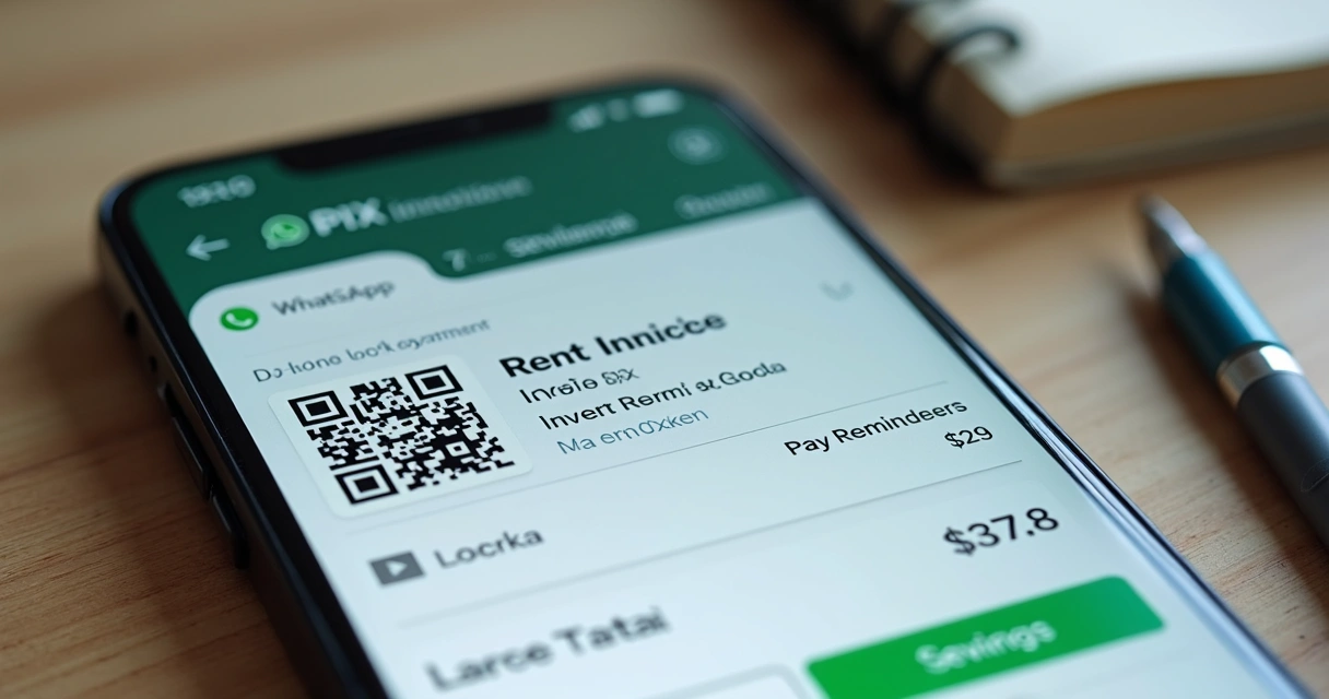 Tela de celular com boleto de aluguel sendo enviado por WhatsApp 