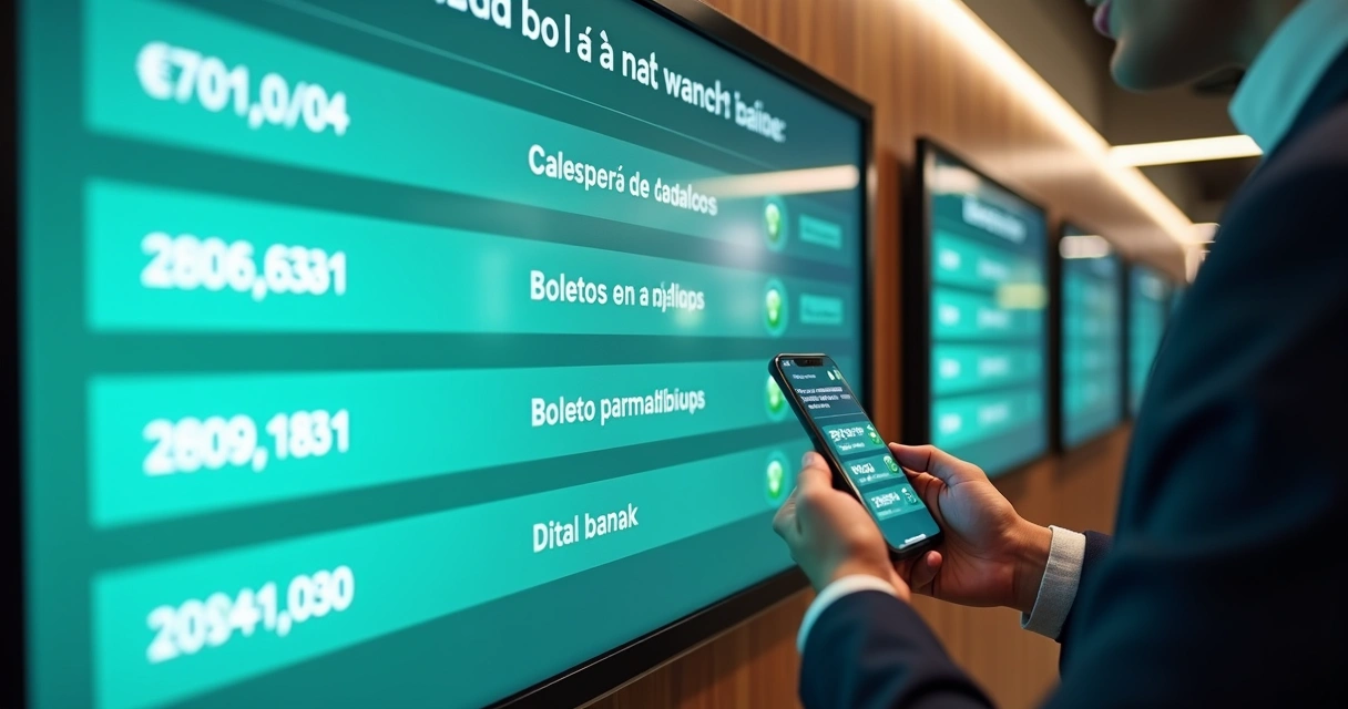 Lista de boletos digitais para moradores em um painel digital 