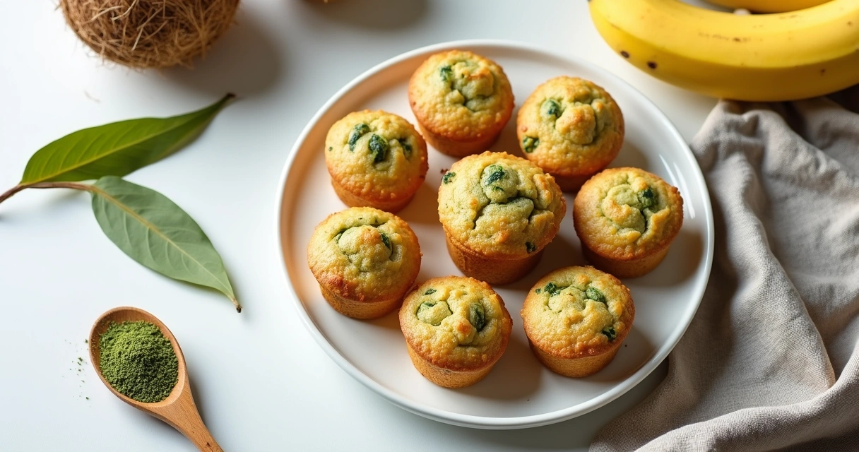 Bolinhos integrais com moringa em prato de cerâmica
