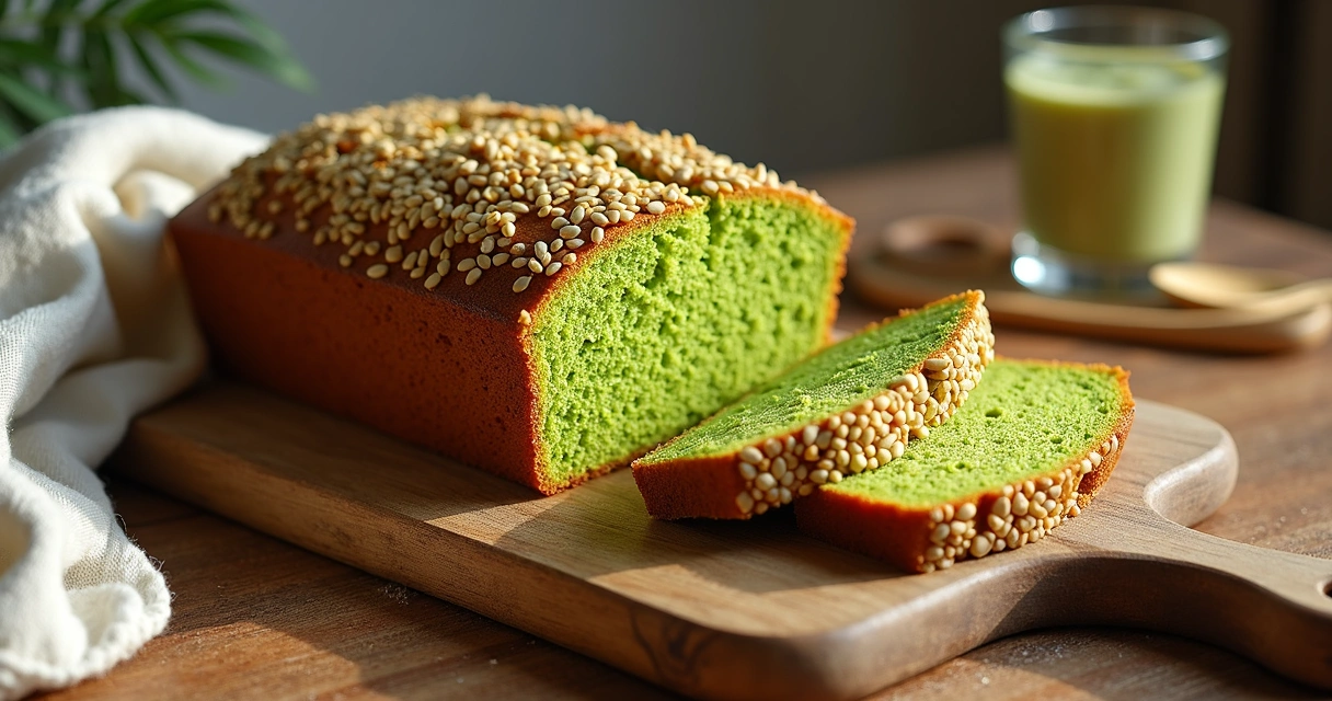 Bolo sem glúten com moringa em fatias sobre uma tábua