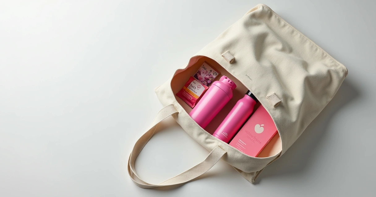 Bolsa promocional personalizada com brindes expostos 