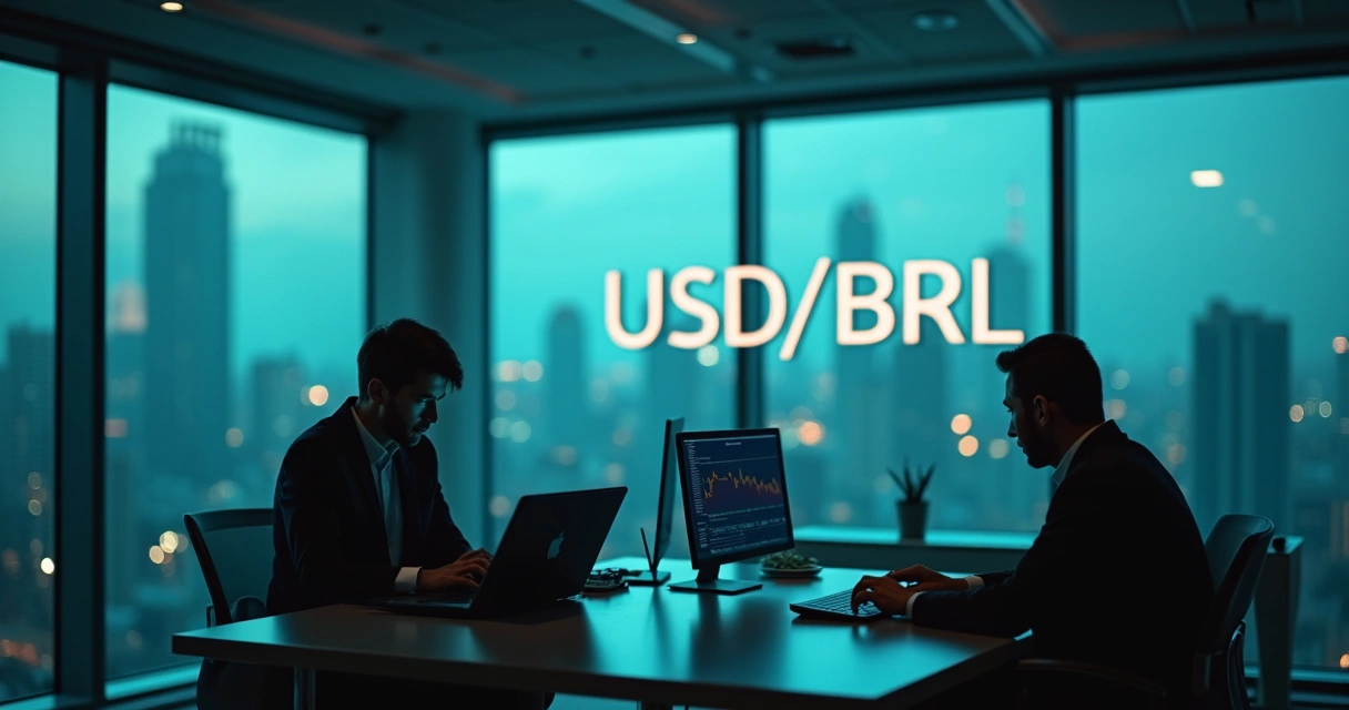 Painel de bolsa mostrando câmbio USD/BRL destaque 