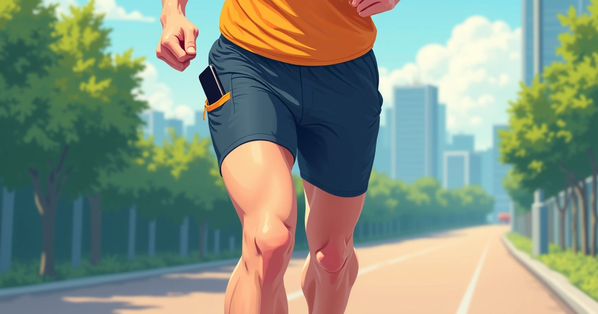 Celular guardado em bolso lateral de bermuda esportiva masculina