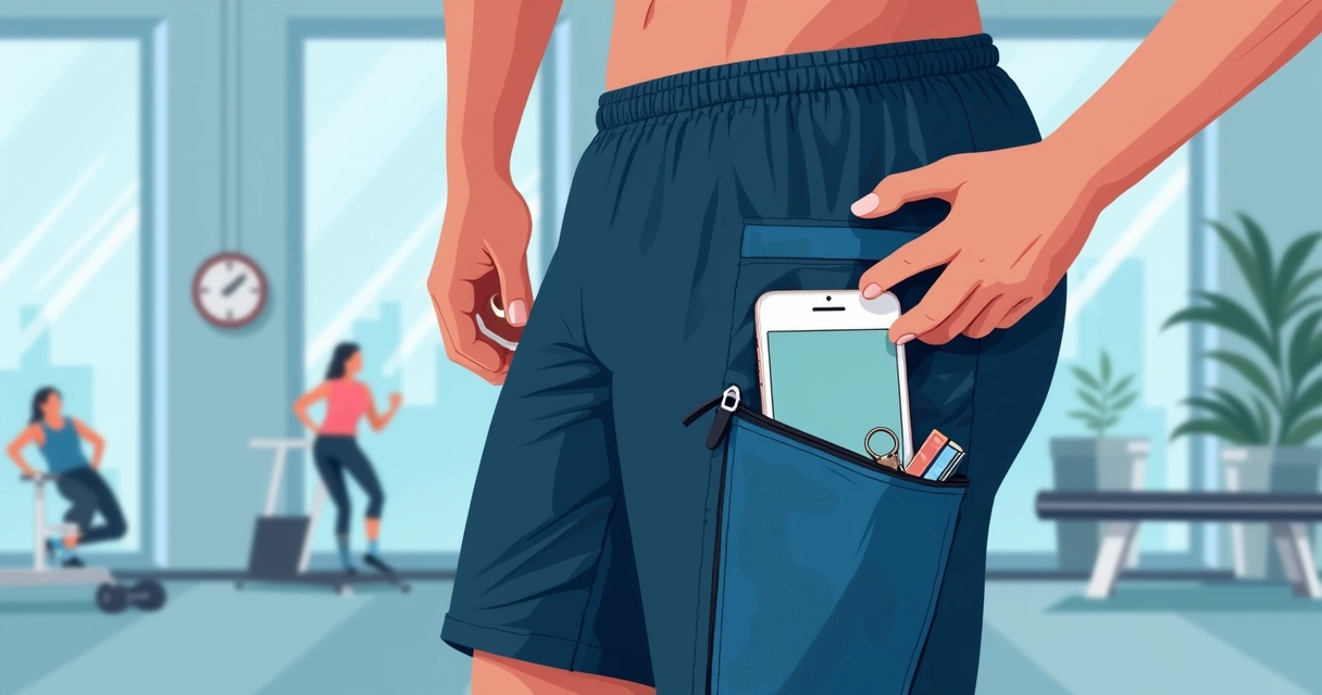 Detalhe bolso bermuda esportiva corrida