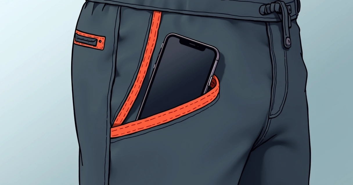 Detalhe do bolso lateral de bermuda esportiva masculina com celular dentro