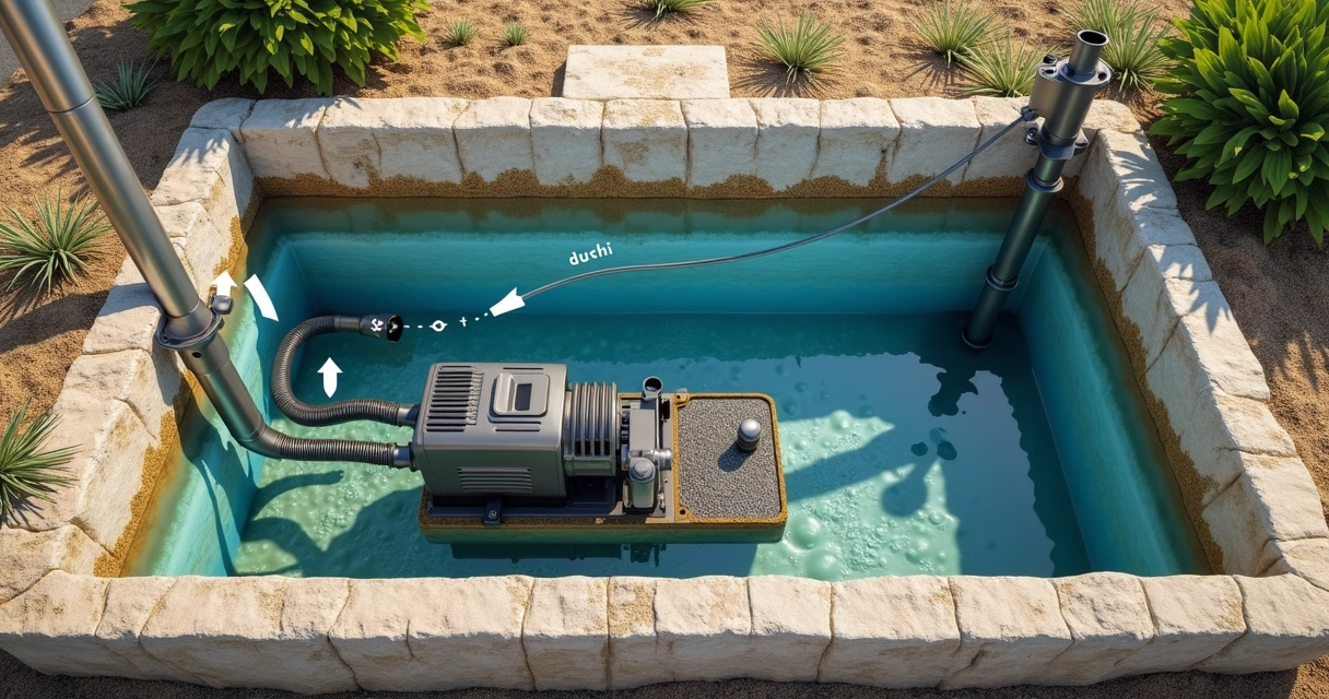 Funcionamento de bomba submersível em fossa séptica com resíduos 