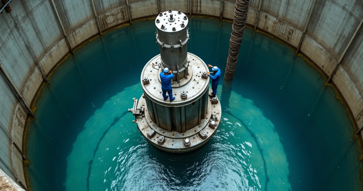 Bomba submersa industrial em um poço de água 