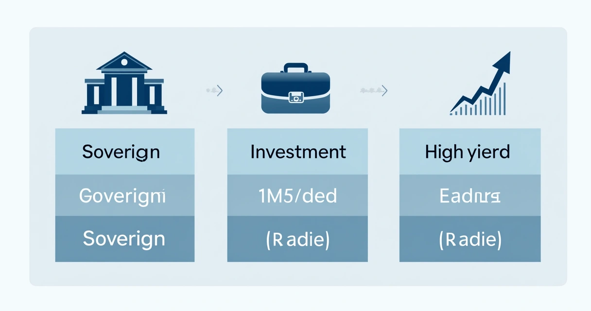 Tabela digital comparando tipos de bonds: soberano, investment grade e high yield 