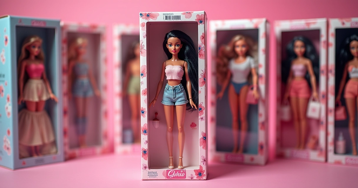 Boneca em embalagem original com lacres e acessórios visíveis 